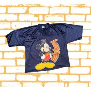 Vintage Mickey Mouse Disney Velva Sheen Navy Blue Football Jersey Adult L